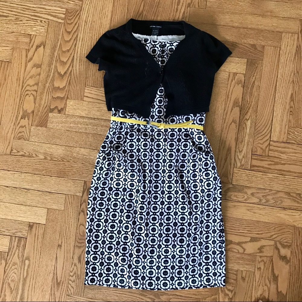 Nine & Co black and white print dress size 6 with black knit sweater size S